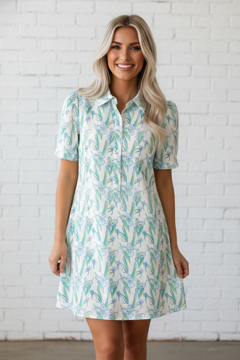 Floral Short Sleeve Buttoned Shirt Dress