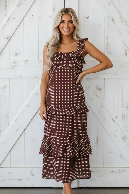 Polka Dot Backless Ruffle Tiered Maxi Dress