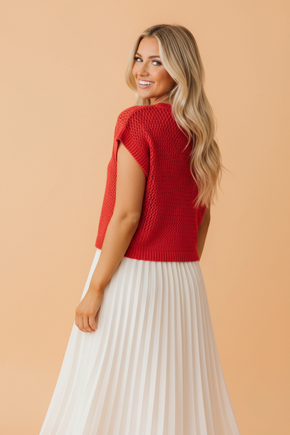 USA Flag Crochet Short Sleeve Sweater Top