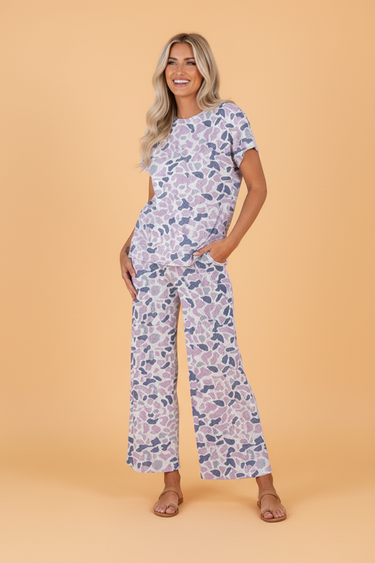 Camo Corded Knit Tee & Drawstring Pants Set