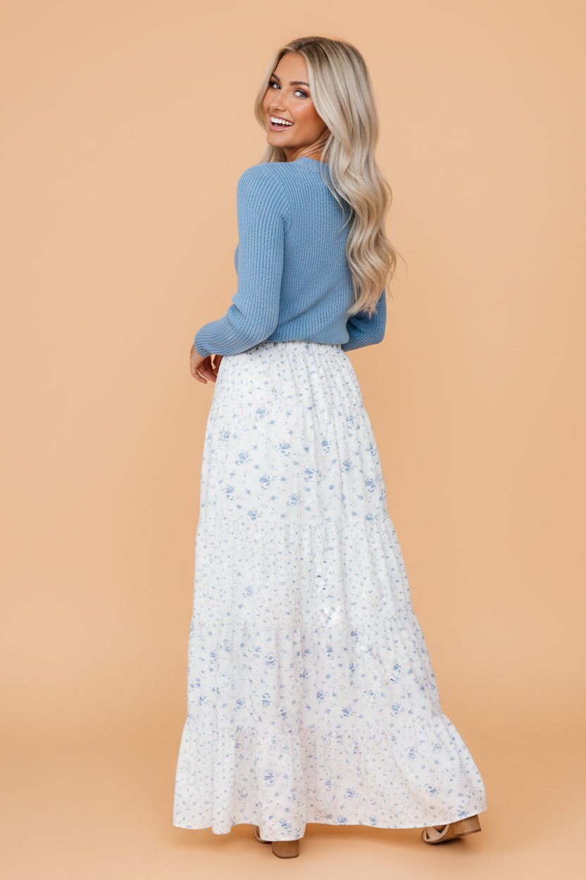 Floral Patchwork High Waist Tiered Maxi Skirt