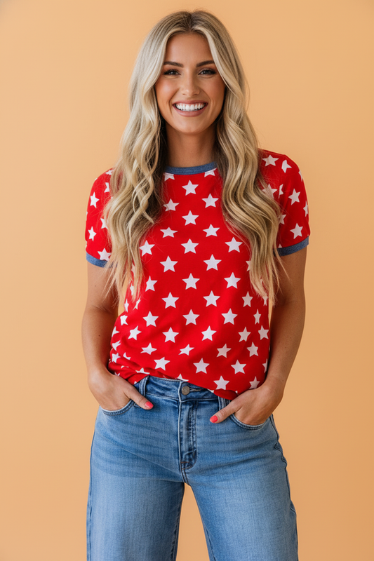 Americana Stars Colorblock Short Sleeve Top