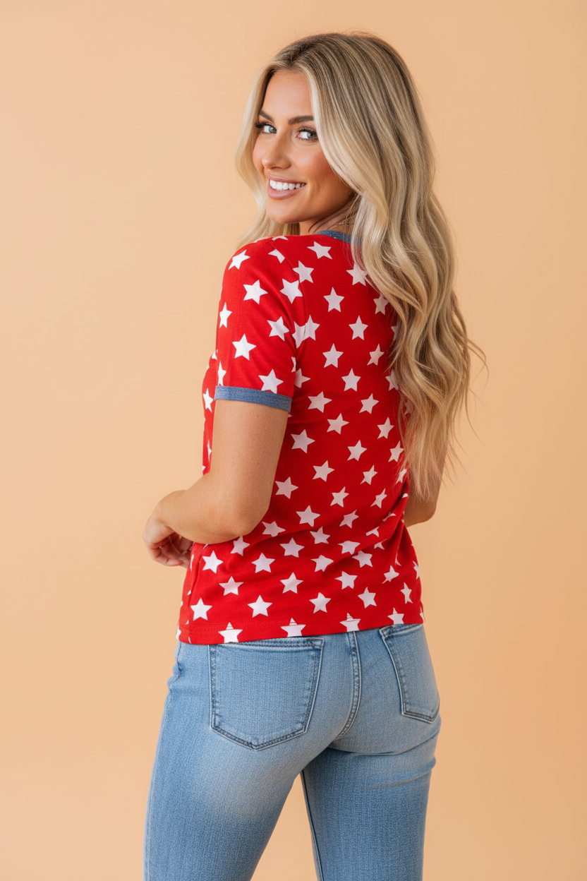 Americana Stars Colorblock Short Sleeve Top