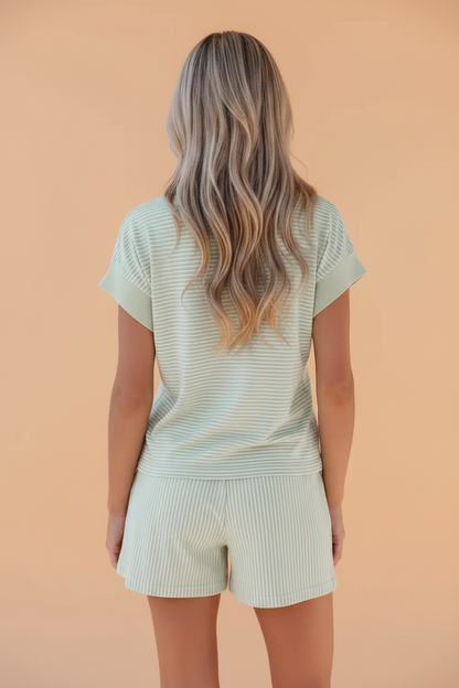 Stripe Dolman Sleeve Polo Shirt & Drawstring Shorts Set