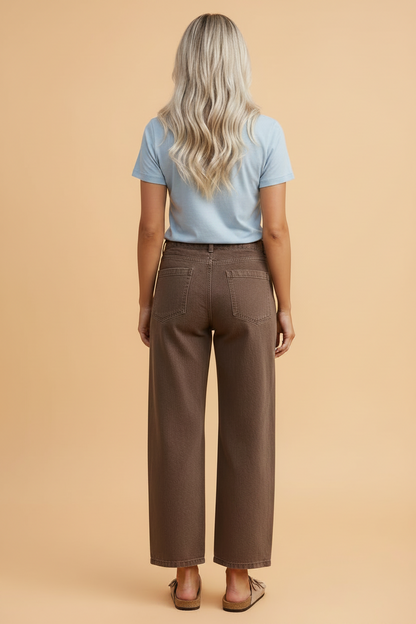 Solid Denim Patch Pocket Barrel Leg Jeans