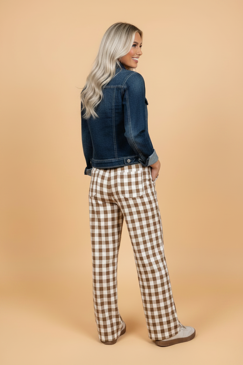 Gingham Plaid Tie Waist Elastic Shift Pants