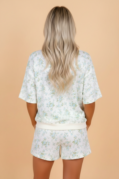 Floral Short Sleeve & Elastic Waist Short Sets