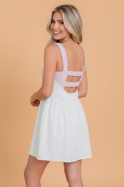 Gingham Patchwork Faux Two Piece Mini Dress