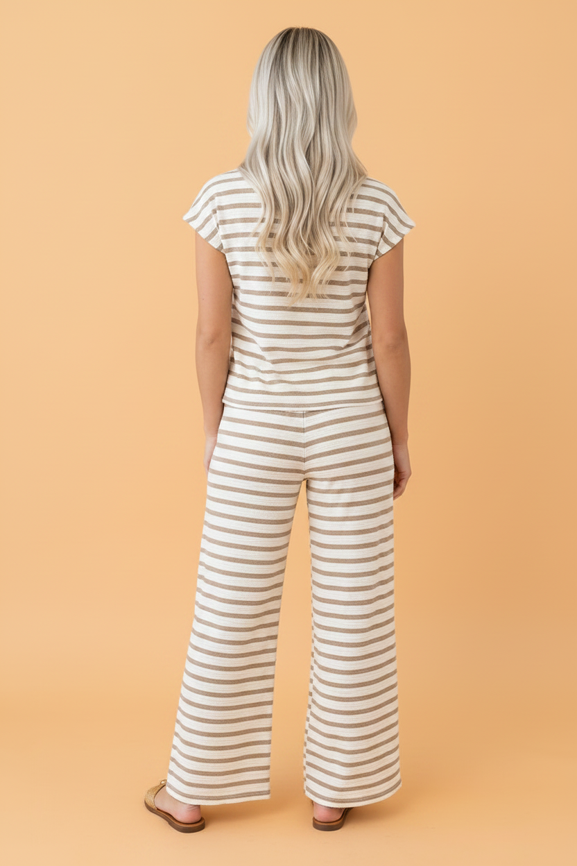 Stripe Cap Sleeve Tee & Drawstring Pants Set
