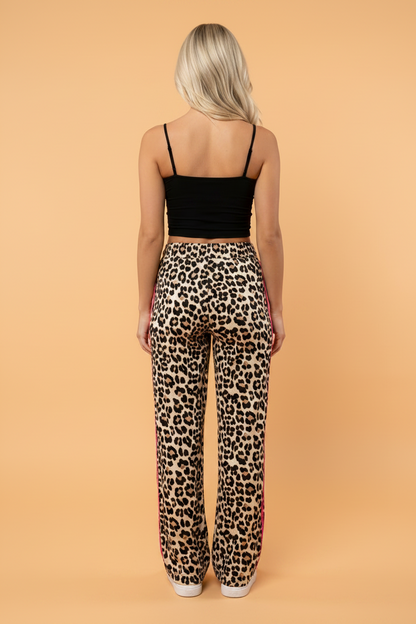 Leopard Tie Waist Contrast Detail Casual Pants