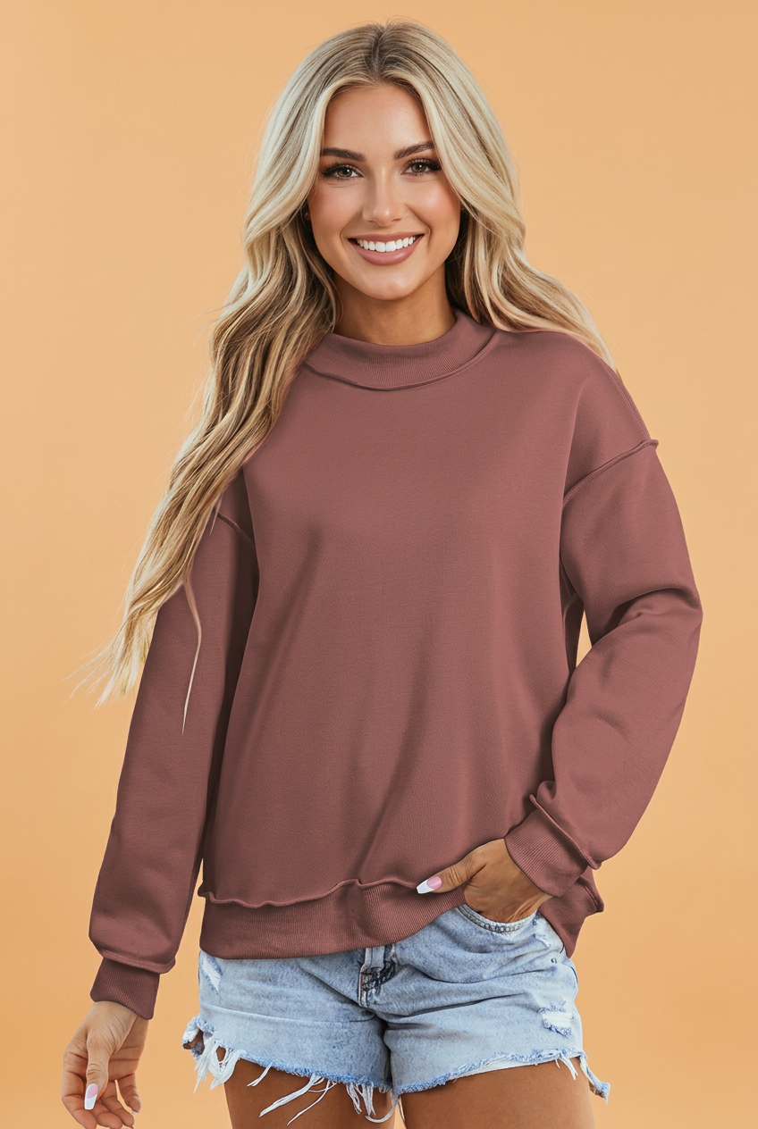 Solid Reversible Mock Neck Oversized Sweatshirt