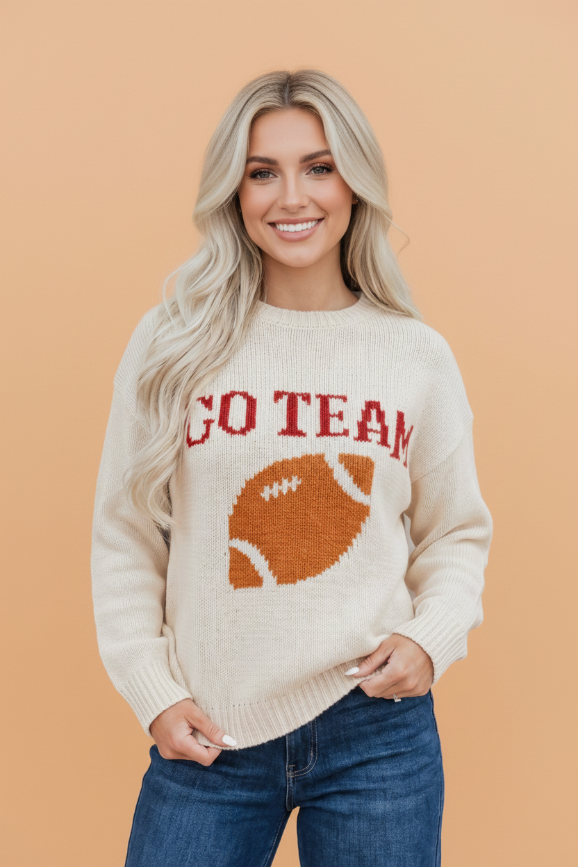 Football Drop Shoulder Knit Top Sweater