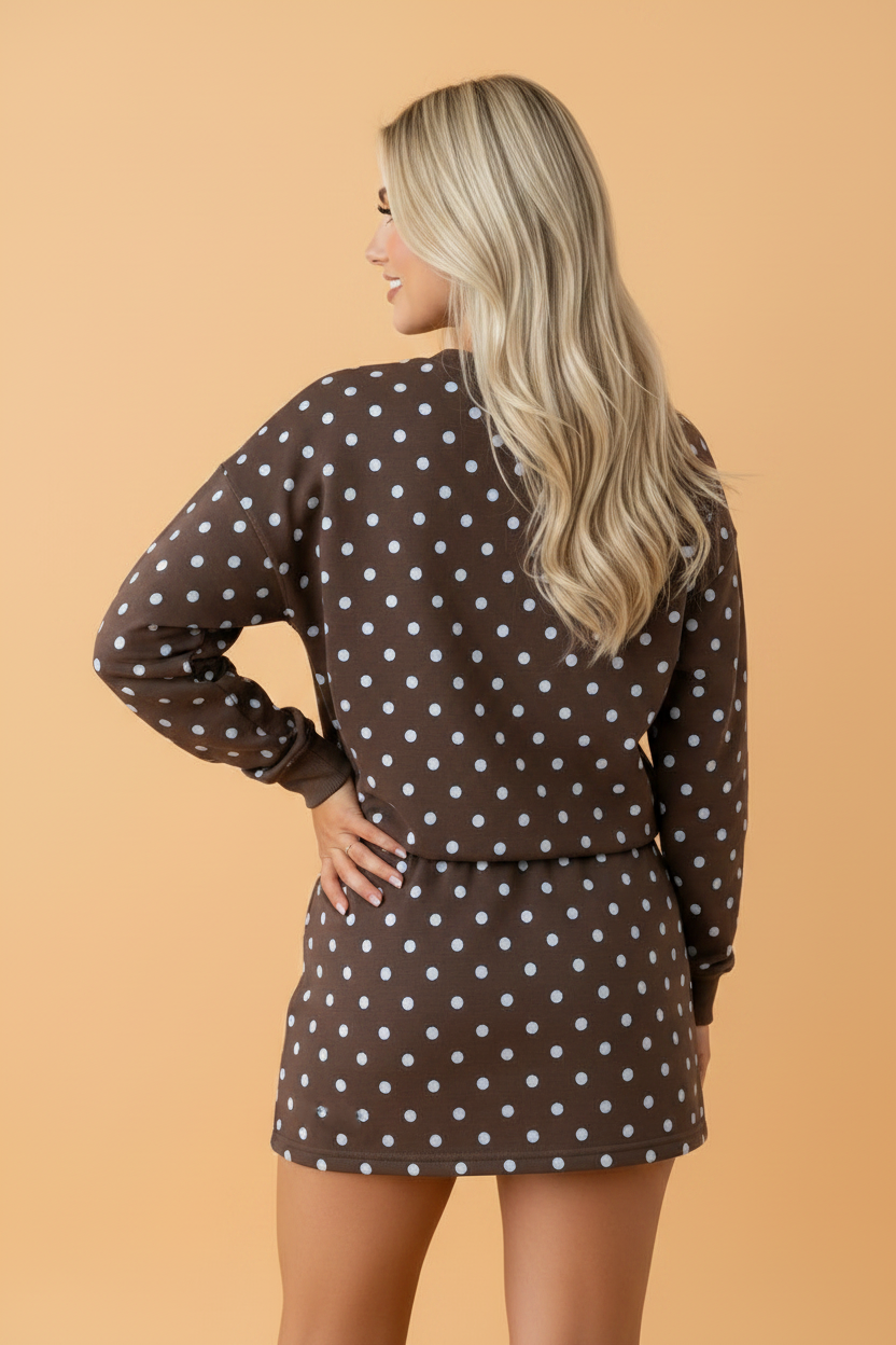 Polka Dot Long Sleeve Pullover & Bow Skort Set