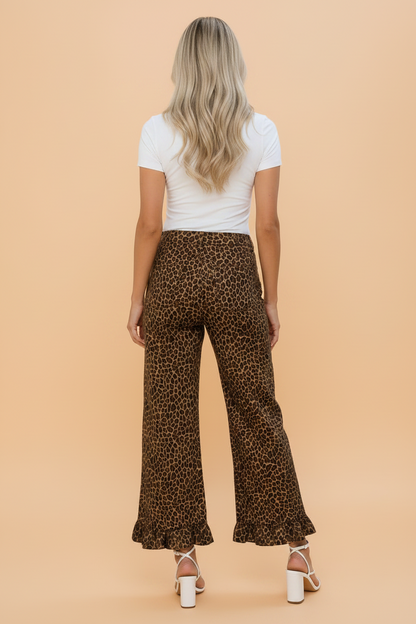 Leopard Ruffle Hem Shift Jeans