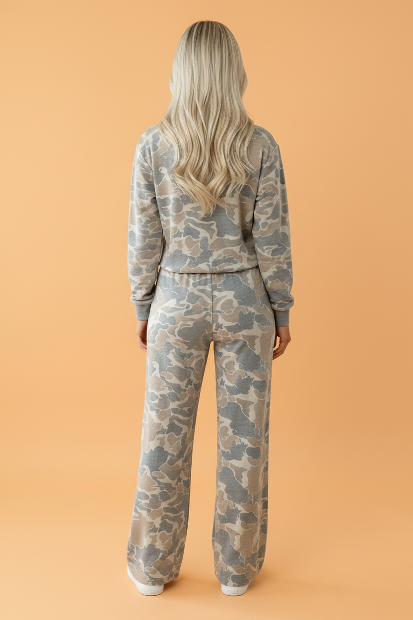 Camo Long Sleeve Top & Loose Pants Set