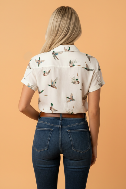 Mallard Button Flap Pocket Collared Blouse