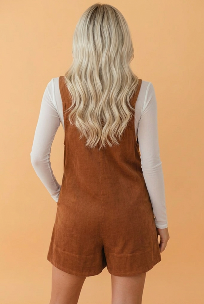 Solid Tie V-Neck Sleeveless Corduroy Romper