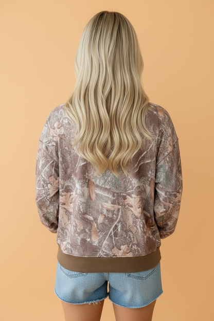 Camo Abstract Colorblock Detail Baggy Pullover Sweatshirt