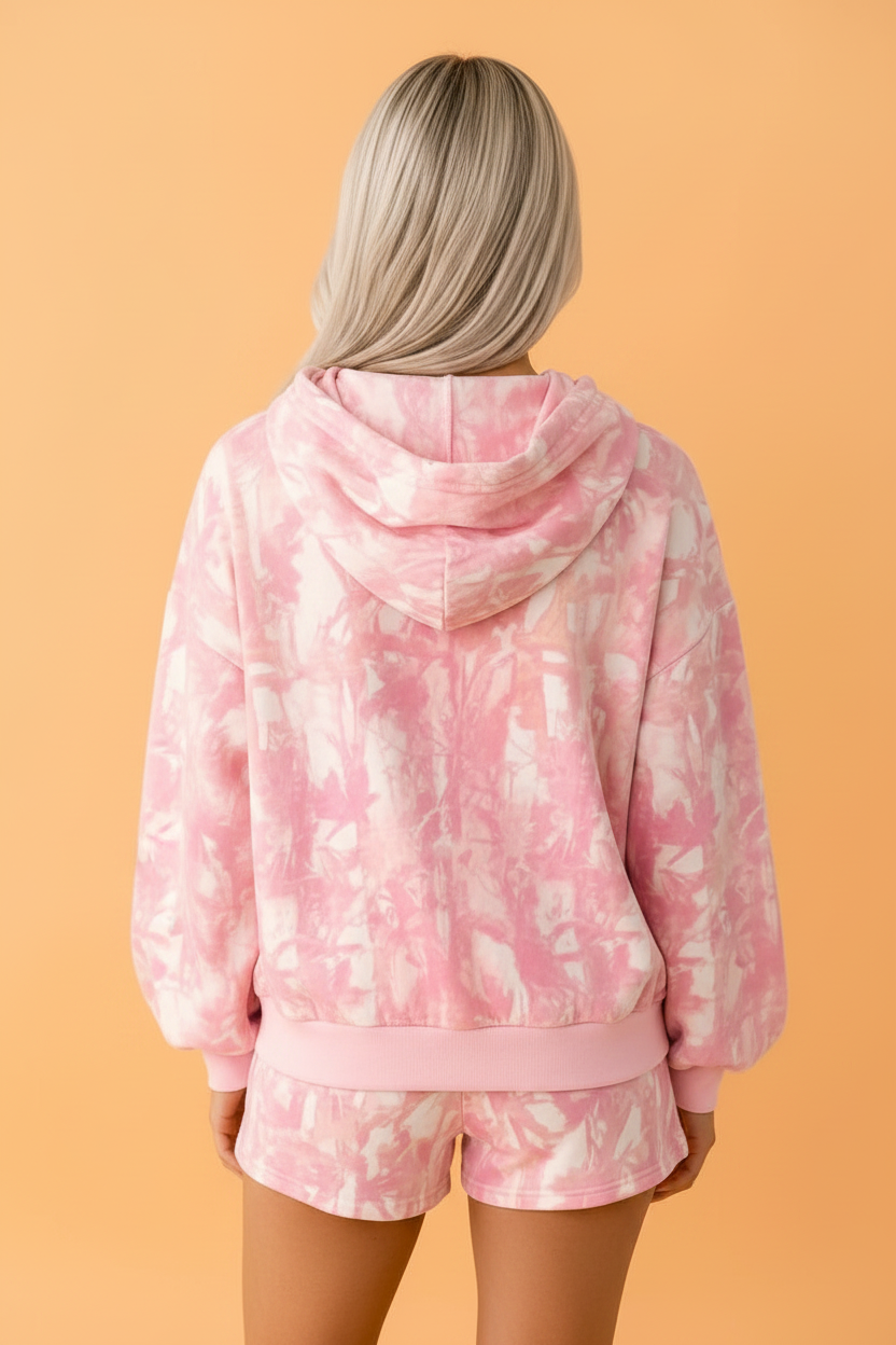Abstract Loose Hoodie Sweatshirt & Slim Shorts Set