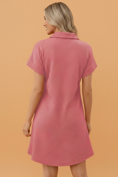 Solid Color Textured Short Sleeve A Line Mini Dress