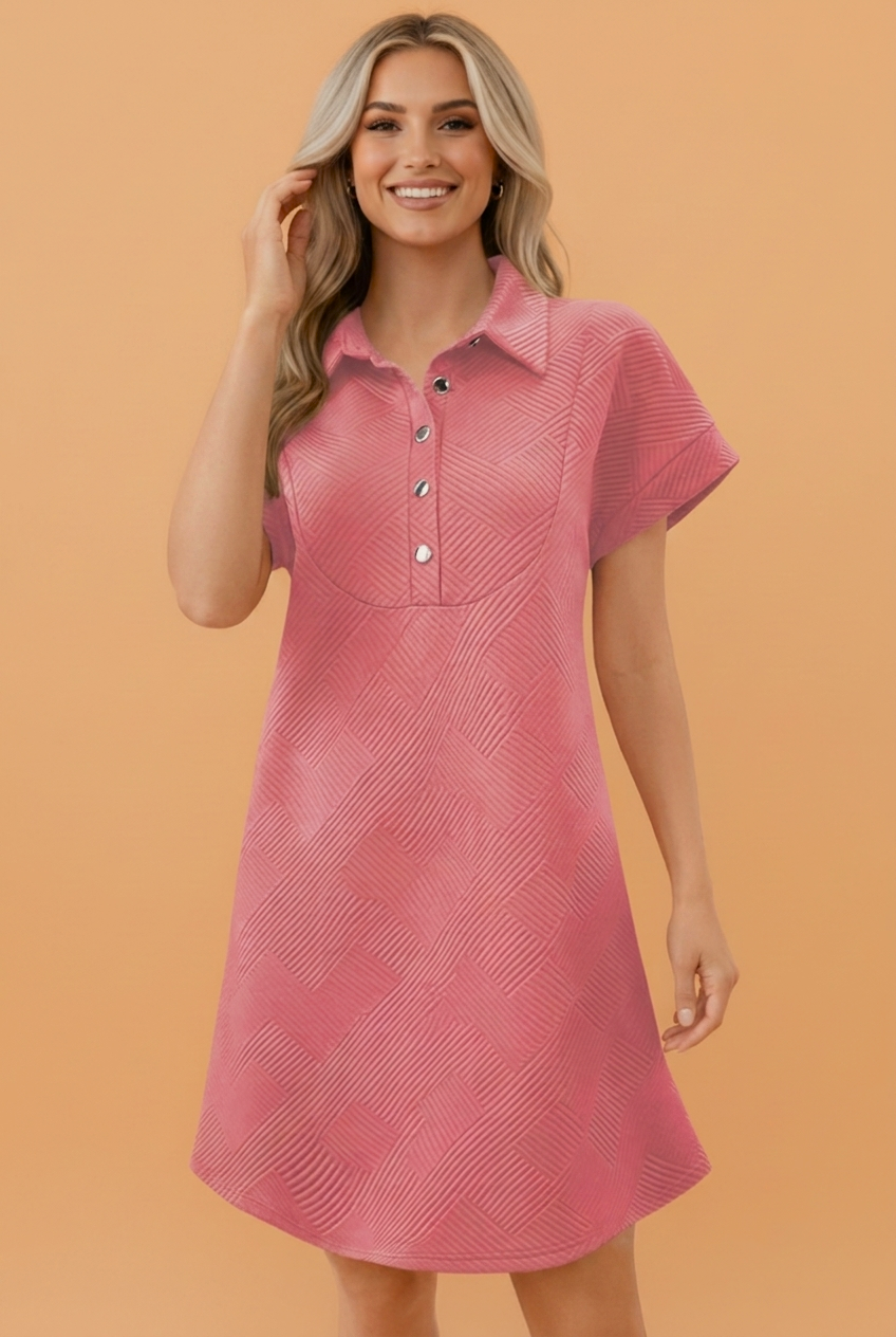 Solid Color Textured Short Sleeve A Line Mini Dress
