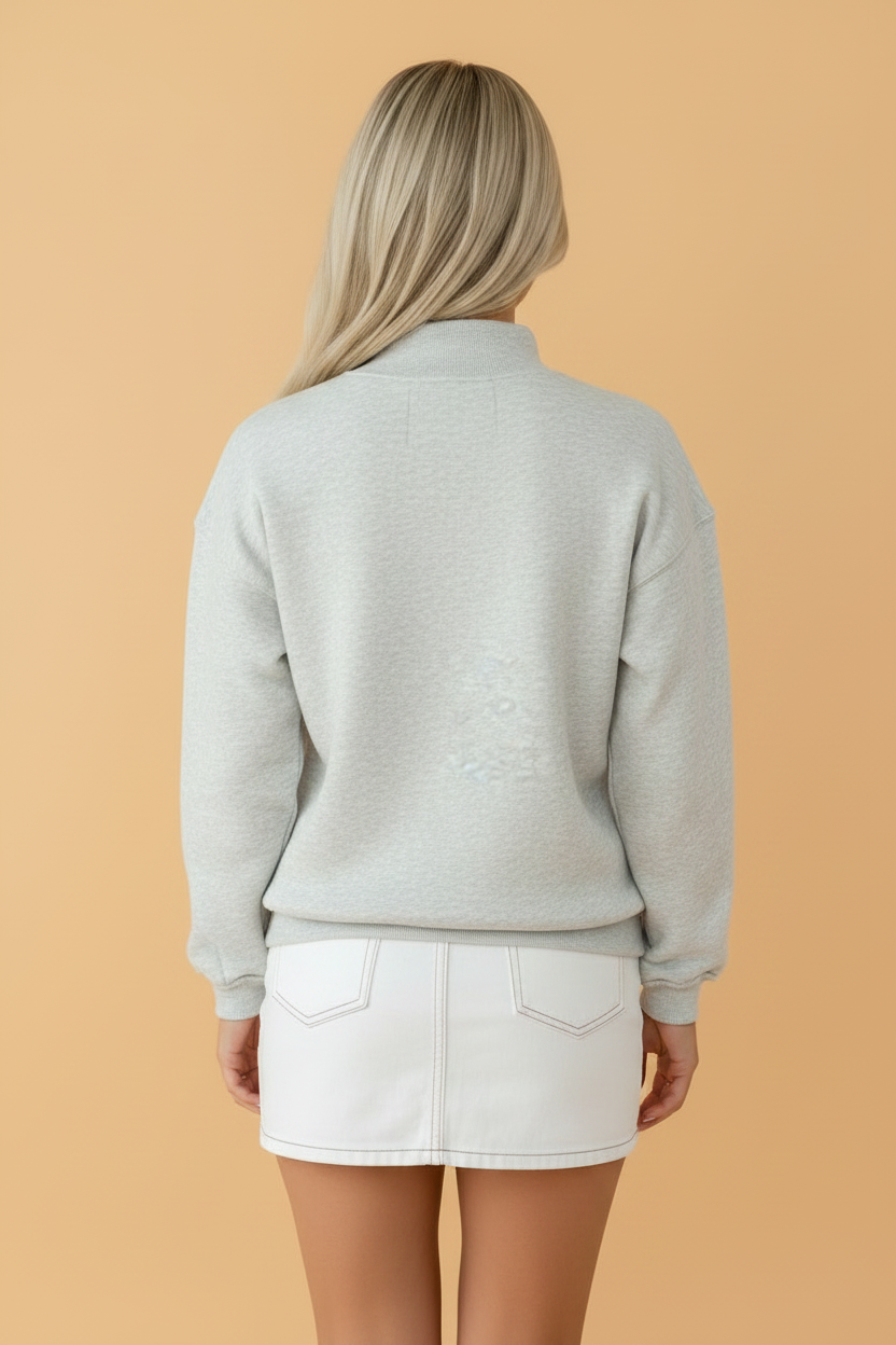 Letter Embroidered Exposed Seam Mock Neck Loose Sweatshirt