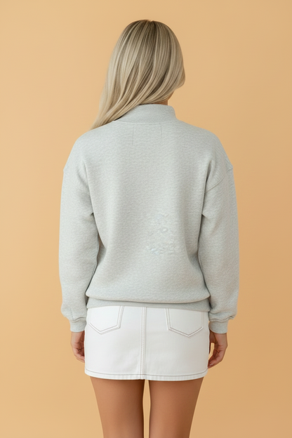 Letter Embroidered Exposed Seam Mock Neck Loose Sweatshirt