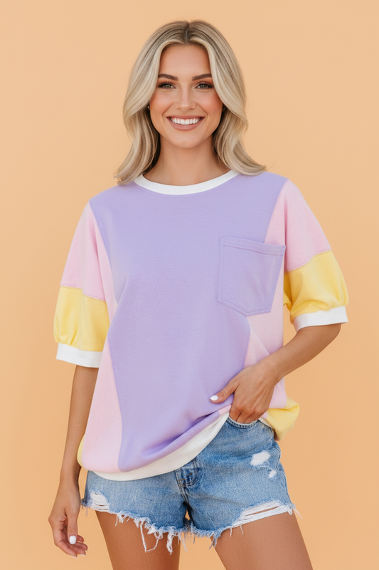 Colorblock Patchwork Short Sleeve Oversized T-Shirt