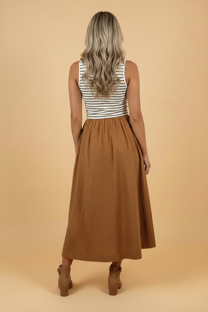 Stripe Colorblock Patchwork Sleeveless Long Dress