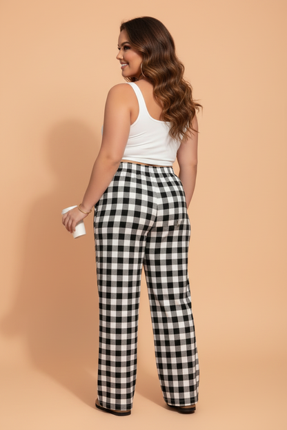Plus Size Gingham Plaid Elastic Waist Pants
