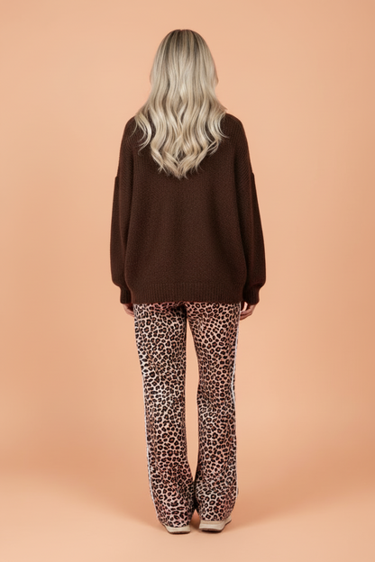 Leopard Side Stripe Wide Leg Pants