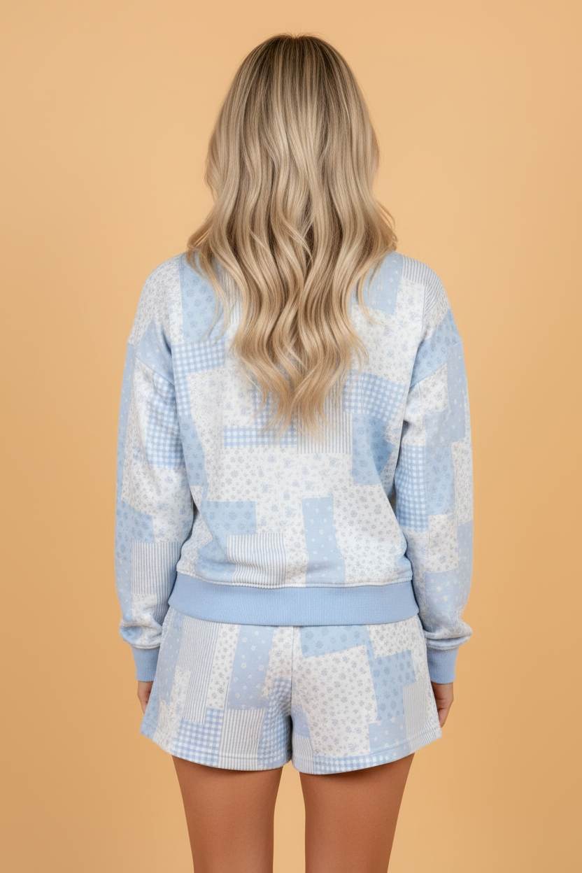 Floral Patchwork Pullover & Drawstring Shorts Set