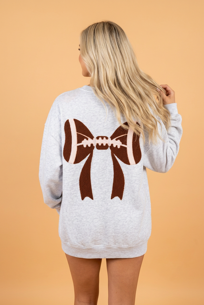 Game Day Rugby Bow Chenille Embroidered Oversized Sweatshirt