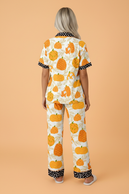 Pumpkin Polka Dot Trim Top & Pants Lounge Set