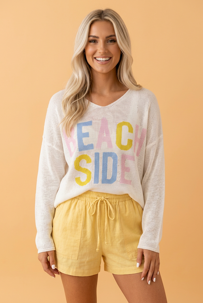 Beach Side V-Neck Lightweight Knit Tunic Sweater