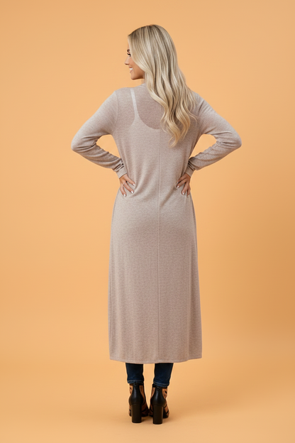 Solid Long Sleeve Open Front Tunic Cardigan