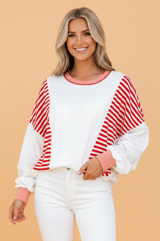 Stripe Colorblock Contrast Stitch Oversized Sweatshirt