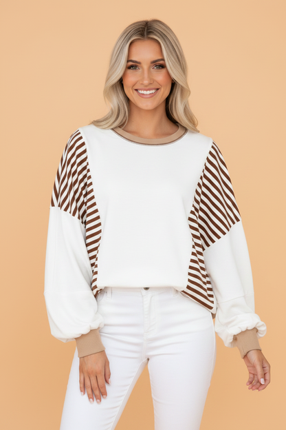 Stripe Colorblock Contrast Stitch Oversized Sweatshirt
