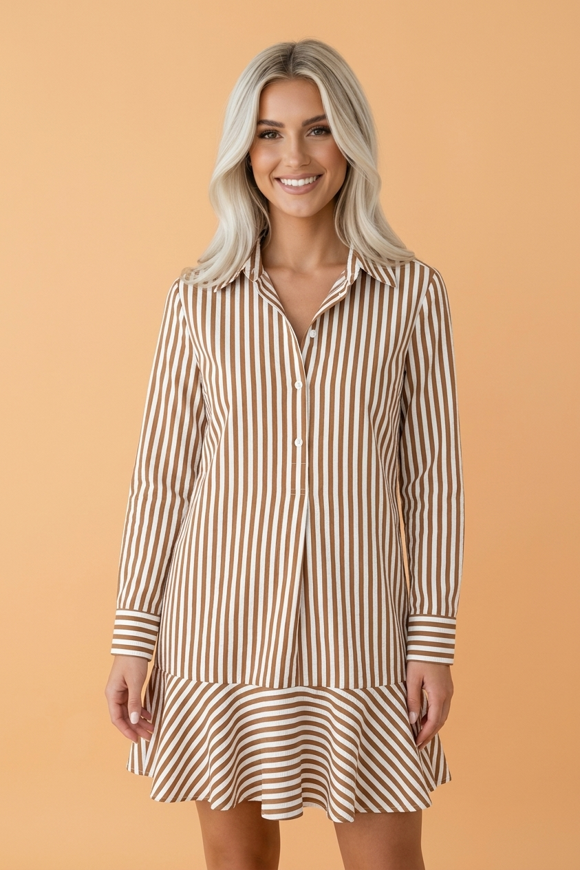 Stripe Ruffle Hem Long Sleeve Mini Dress