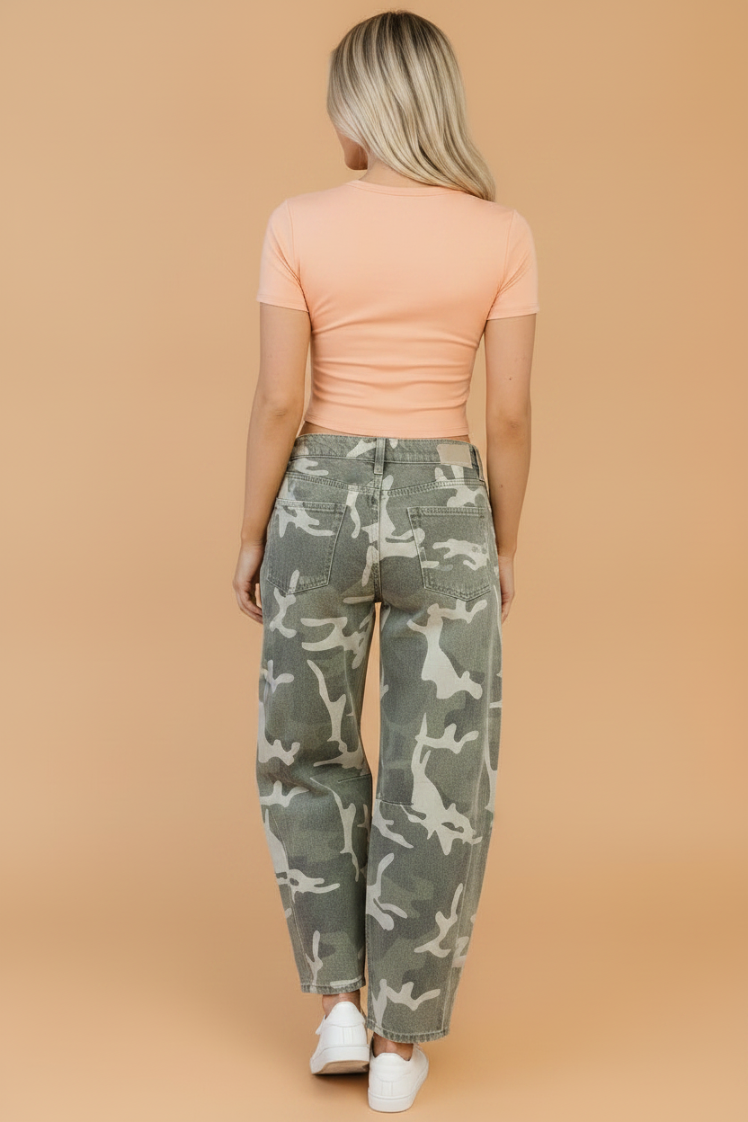 Camo Denim Button Fly Straight Leg Jeans