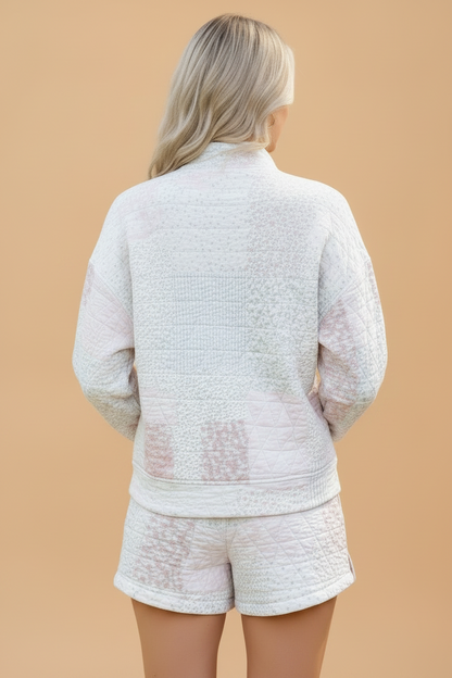 Floral Quilted Mock Neck Long Sleeve Top & Shorts Set