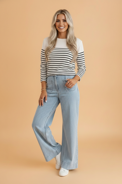 Solid Denim Patch Pocket Straight Leg Jeans