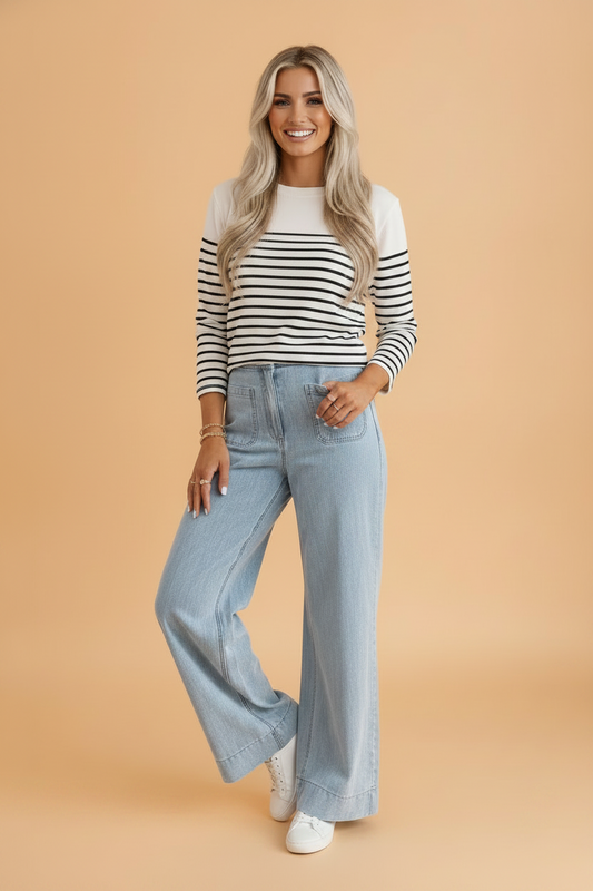 Solid Denim Patch Pocket Straight Leg Jeans
