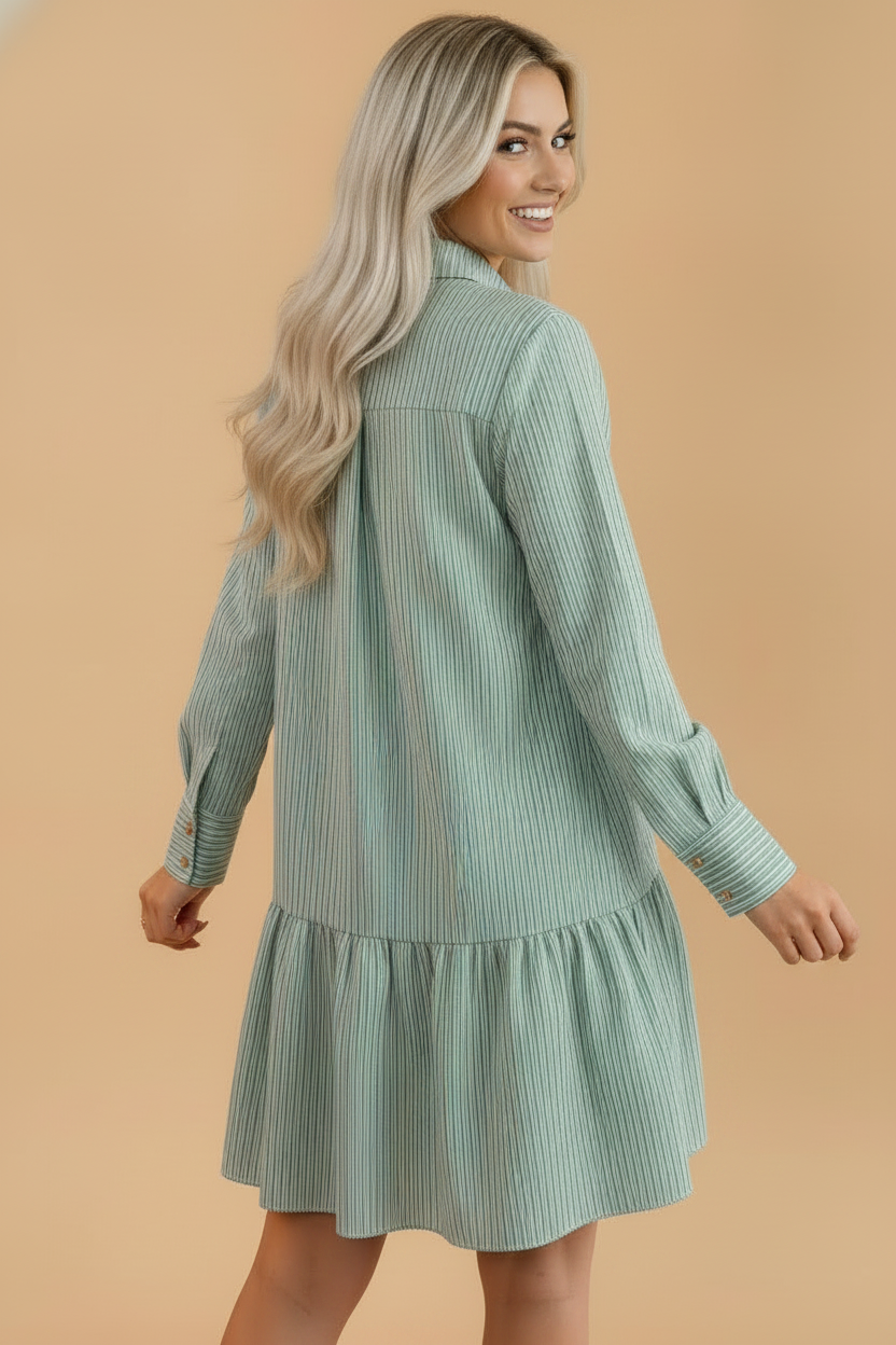 Stripe Long Sleeve Drop Waist Mini Dress