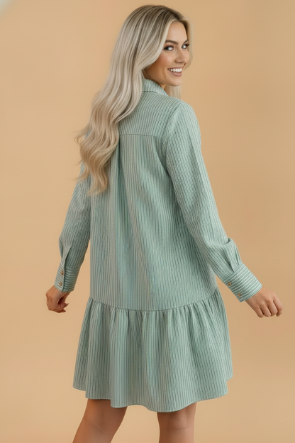 Stripe Long Sleeve Drop Waist Mini Dress