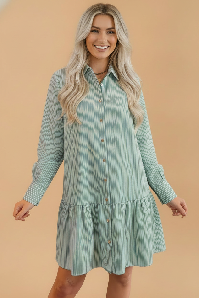 Stripe Long Sleeve Drop Waist Mini Dress