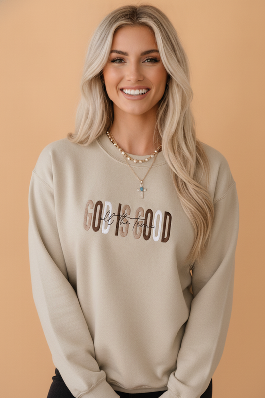 God Is Good Embroidered Drop Shoulder Crewneck Sweatshirt