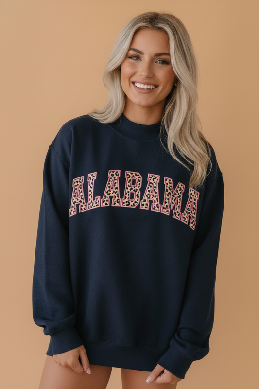 Leopard Alabama Embroidered Patch High Neck Sweatshirt