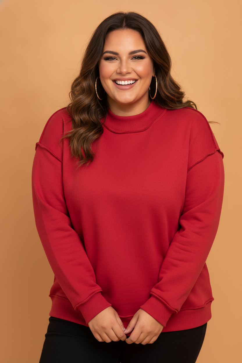 Plus Size Reversible Exposed Seam Double Wear Sweatshirt