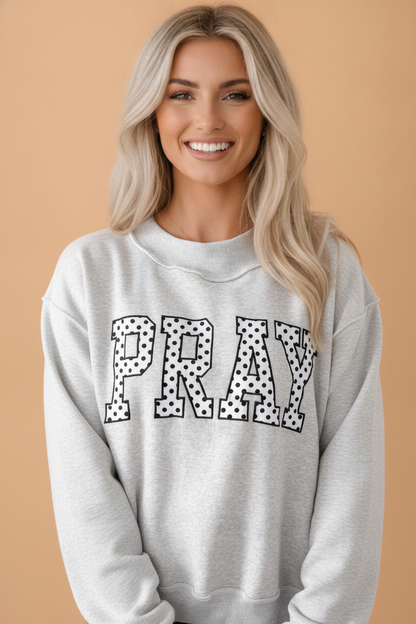 Pray Polka Dot Embroidered Mock Neck Long Sleeve Sweatshirt